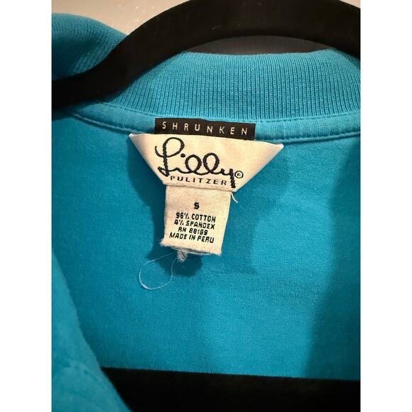 Lilly Pulitzer “Shrunken” Polo Shirt – Women’s Small, Aqua Blue Palm Tree Logo - Picture 2 of 4